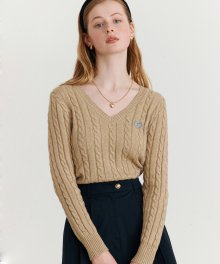 ROLA V NECK CABLE KNIT BEIGE