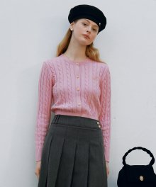 ROUND NECK CABLE CARDIGAN INDIE PINK