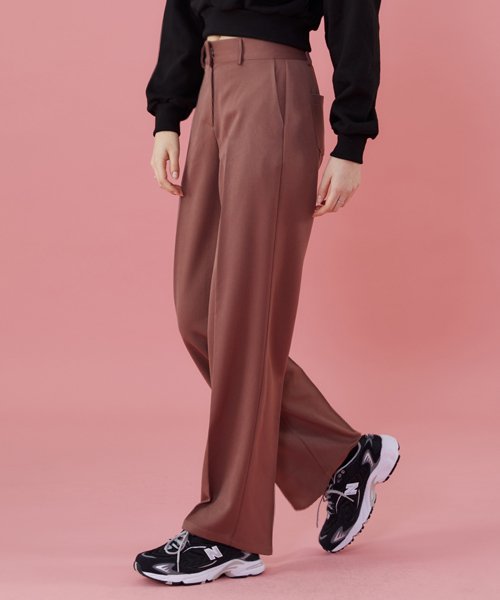 MUSINSA  KOLEAT High Waist Long Semi-Wide elasticated waist Slacks Pants  [Rose]