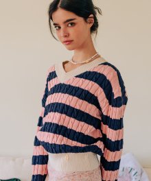 테피 케이블 스웨터-네이비