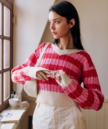 테피 케이블 스웨터-레드