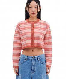 RED MOSS PATCHED CROP CARDIGAN (PINK)