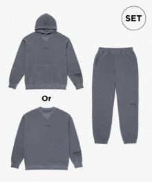 (SET)SMALL LOGO PIGMENT DYED SWEAT OR HOODIE&JOGGER-CHARCOAL
