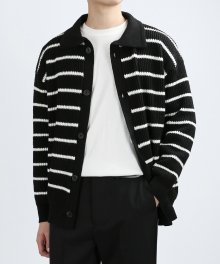 Block Stripe Cardigan Jacket (CR/Black)