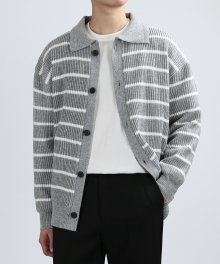 Block Stripe Cardigan Jacket (W/Gray)