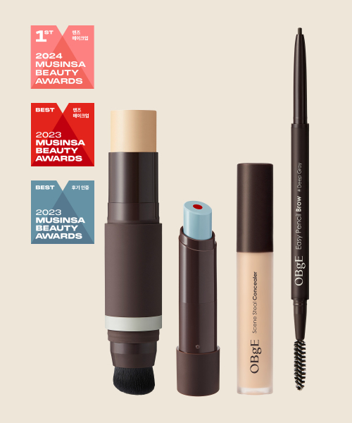 오브제() [무신사 단독구성] 맨즈 데일리 메이크업 세트/ 내추럴 커버 파운데이션 + 무드 체인지 립밤 + 씬 스틸 컨실러 + 이지 펜슬 브로우 상품 이미지