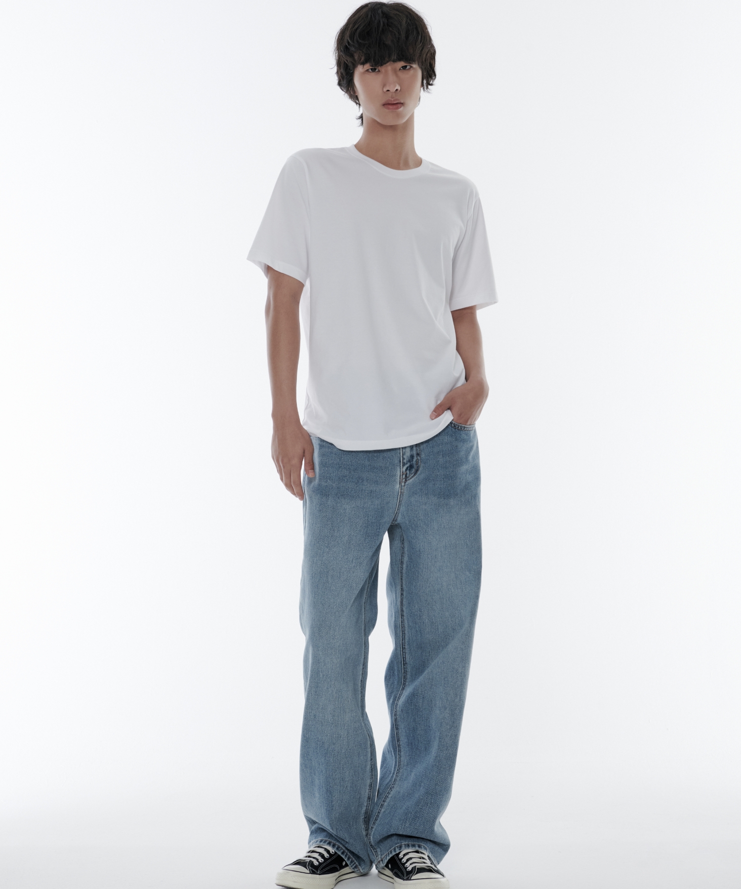 LOOSE STRAIGHT DENIM PANTS [LIGHT INDIGO]
