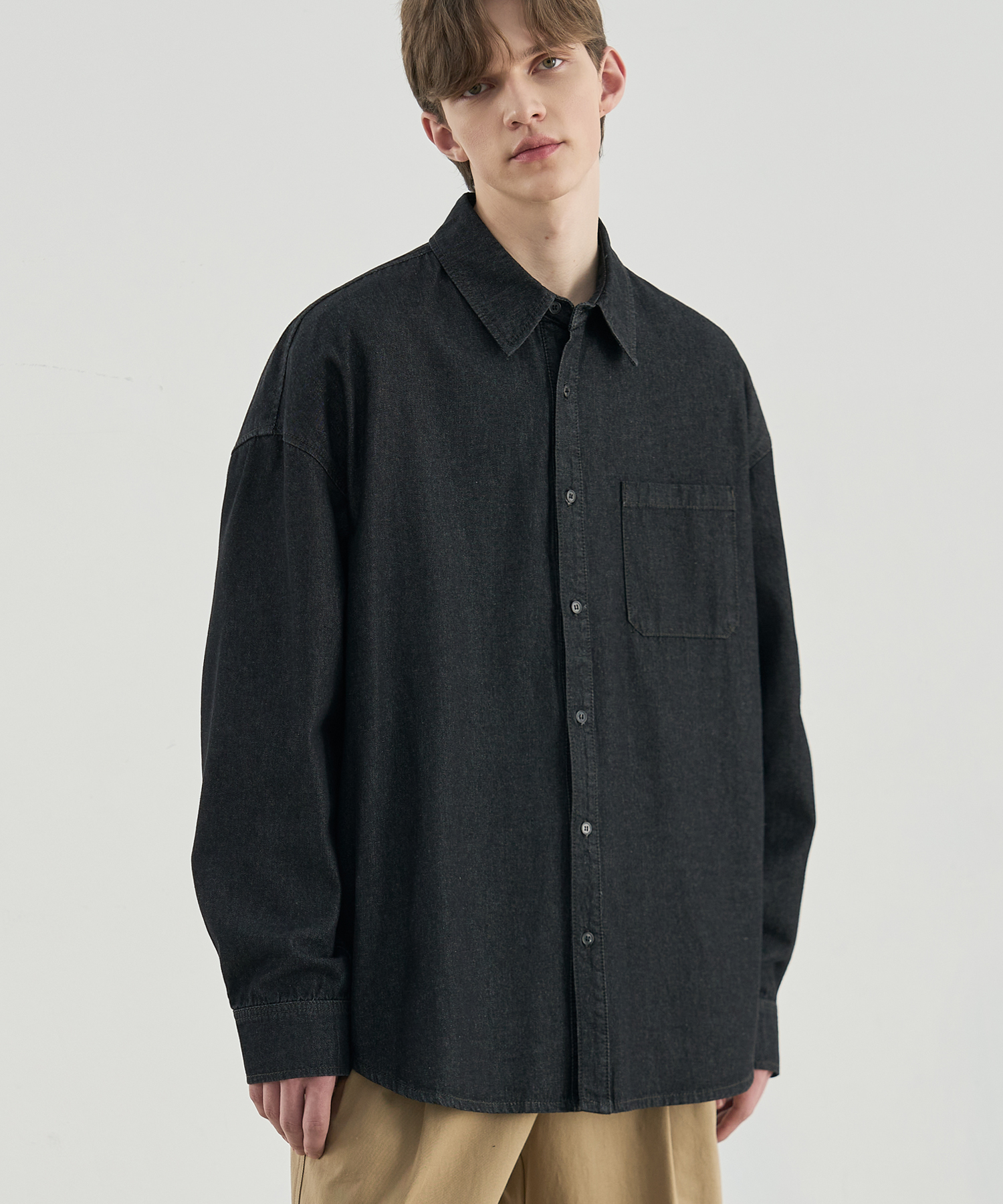 OVERSIZED INDIGO WASHING DENIM SHIRT [BLACK]
