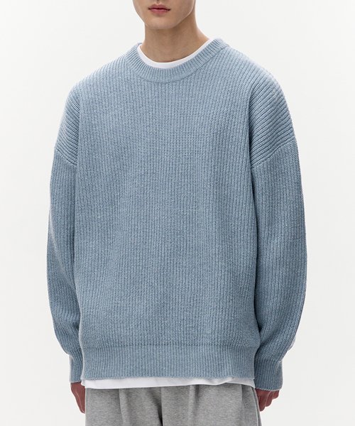 MUSINSA | TAKEASY Lambswool Crew Neck Over Knit (Sky Blue)