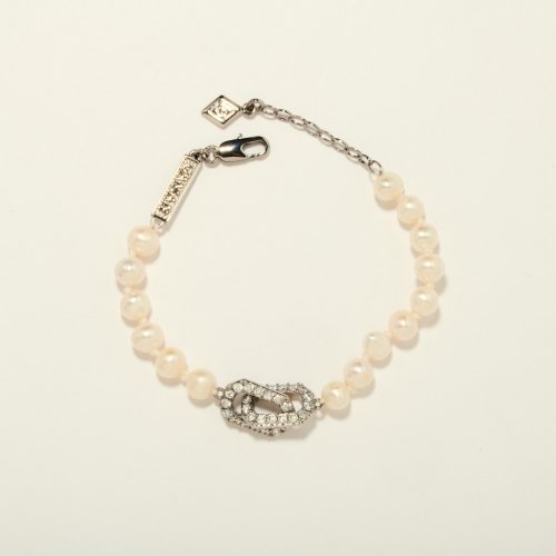 GAMAN - Commitment Pave Silver Pearl Bracelet