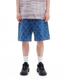 FENCE PATTERN DENIM SHORTS (LIGHT BLUE)