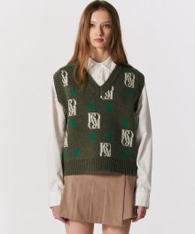 Jacquard V Neck Knit Vest [BURNT OLIVE]