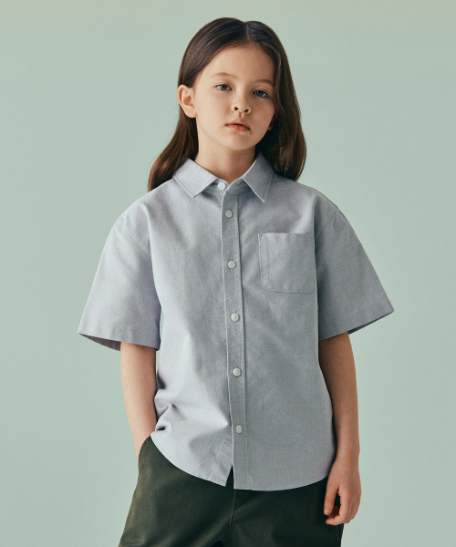 무신사 스탠다드 키즈(musinsastandardkids) 오버사이즈 옥스포드 반소매 셔츠 [그레이]