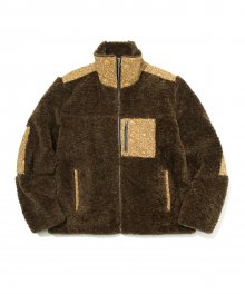 Paisley Patch Sherpa Fleece Jacket Khaki