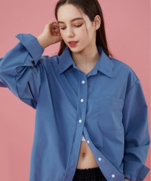 WOMEN 와이드 데일리 시크 오버핏 셔츠  남방 [BLUE]