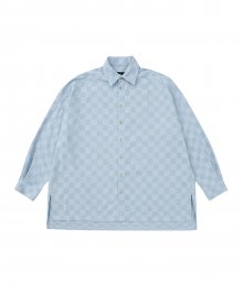 Checkerboard Oversized Denim Shirt [SKY BLUE]