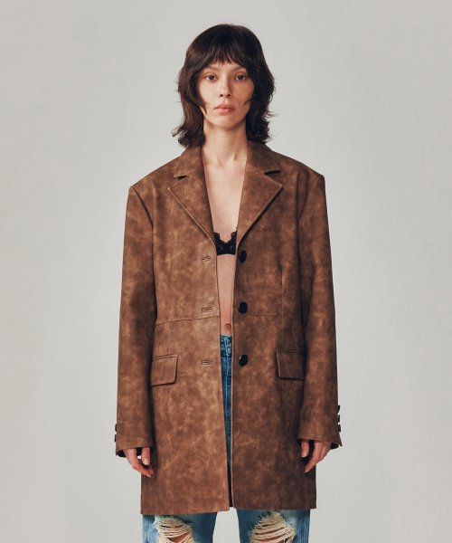 VEGAN LEATHER HALF COAT [BROWN]