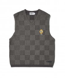 Checkerboard Knit Vest Charcoal