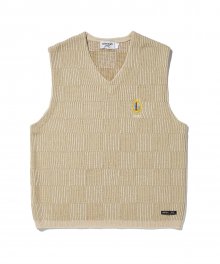 Checkerboard Knit Vest Beige