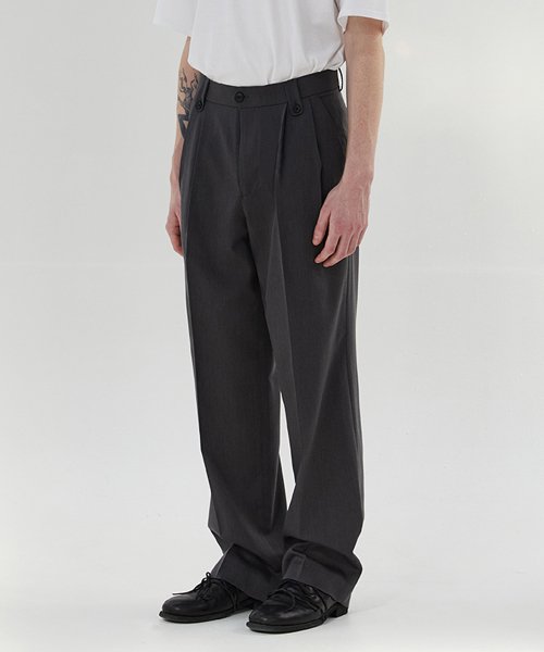 MUSINSA | JUAN HOMME 2 PLEATS WIDE TROUSERS (CHARCOAL)