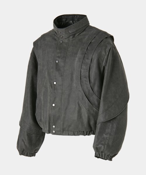 MUSINSA | COOR Stand Up Collar Washed Pointed Jacket (Washed Black)