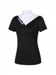 여성 VA 컬러 블록 반팔 반넥 티셔츠_Black WWM23293Z1