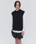 3 Buttons Collar Knit Vest - Black