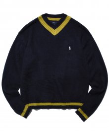 HERITAGE DAN V NECK MOHAIR KNIT NAVY