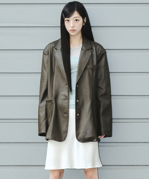 NICOLE SIGNATURE FAUX LEATHER JACKET_BROWN