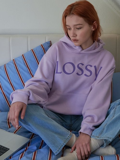 Lossy Signature Printing Hoodie Purple