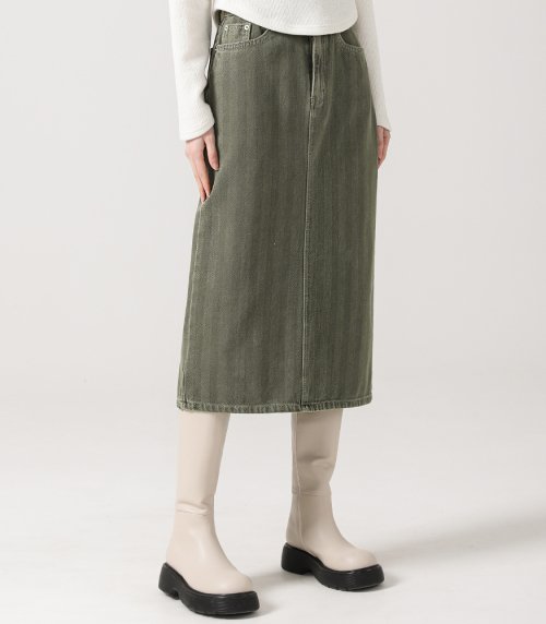 Khaki 2024 herringbone skirt