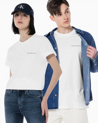 캘빈클라인 진(CALVIN KLEIN JEANS) 남녀공용 화이트 로고 릴렉스핏 반팔 티셔츠 J400444 상품 이미지