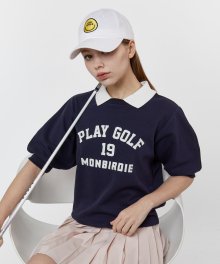 PLAY GOLF COLLAR NECK SWEATS 플레이골프 볼륨 반팔 스웻셔츠 NAVY