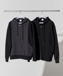Ribbed Patch Hood Zip Up [2 Colors]