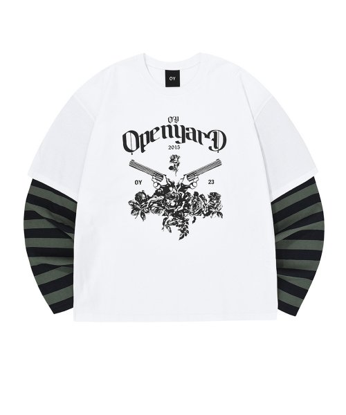 オーワイ(OY) GUNS LOGO LAYERED STRIPE LONG SLEEVE-WHITE