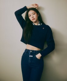 W CABLE CROP KNIT navy