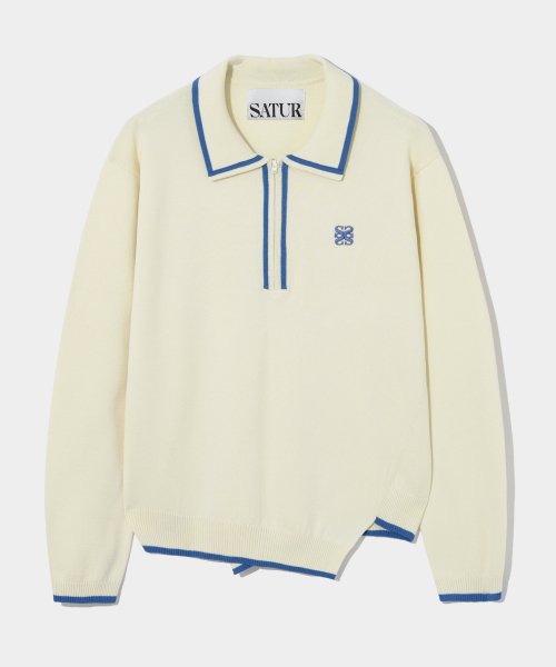 MUSINSA | SATUR Dublin Unbalanced Collar Half Zip Up Knit Pure Ivory