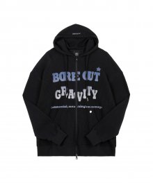 BORE OUT KNIT HOOD-ZIP UP BLACK