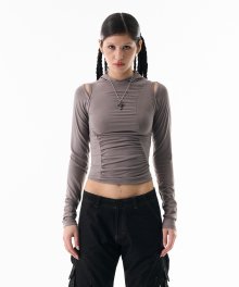 Cut-Out Shirring Hoodie Gray