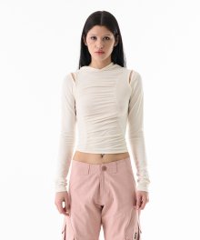 Cut-Out Shirring Hoodie Ivory