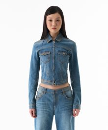 Metallic Denim Jacket Blue