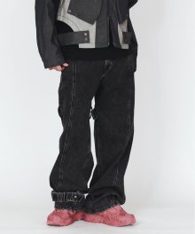 MUTATION STRAP WASHED DENIM PANTS BLACK