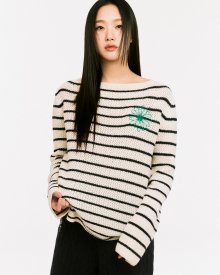COTTON PULLOVER LONG SLEEVE STRIPE_IVORY GREEN
