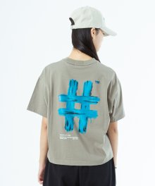 [우먼즈] 뉴 페인팅 해시태그 오버핏 반팔 티셔츠(카키 베이지)