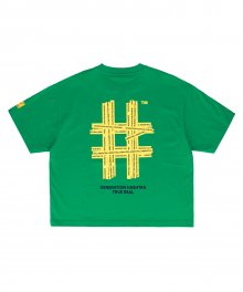[우먼즈] 뉴 테이핑 해시태그 오버핏 반팔 티셔츠(라이트 그린)