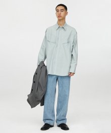 Wide Denim Pants (M) - Light Blue