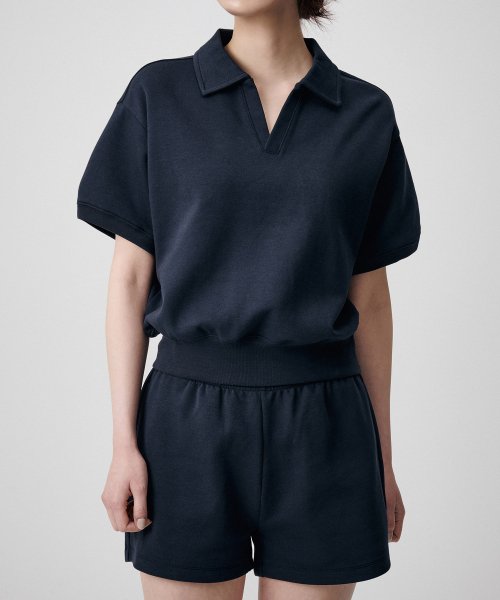 무신사 스탠다드(Musinsa Standard) 우먼즈 더블 니트 칼라드 반팔 스웨트셔츠 [네이비] - 29,900 | 무신사 스토어