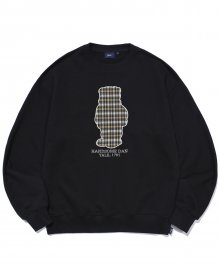 PREPPY UNIVERSITY DAN CHECK APPLIQUE CREWNECK BLACK