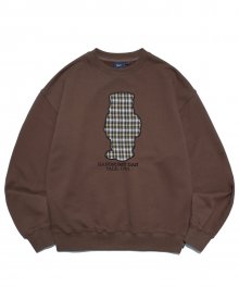 PREPPY UNIVERSITY DAN CHECK APPLIQUE CREWNECK BROWN