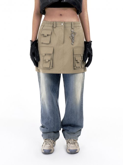 Multi Pocket Layered Cargo Skirt-